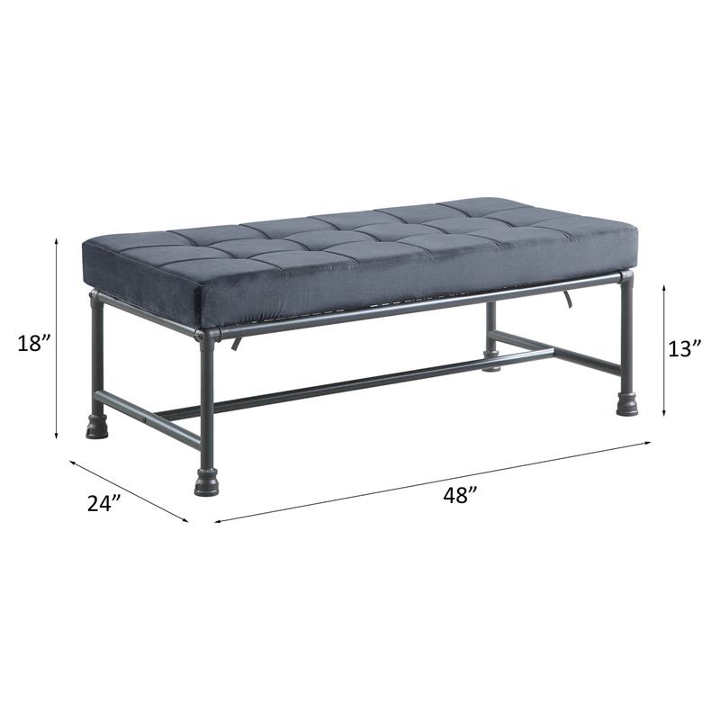 ACME Brantley Tufted Bench with Metal Frame in Gray and Sandy Gray Velvet