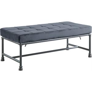 acme brantley tufted bench with metal frame in gray and sandy gray velvet