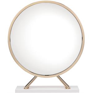 acme midriaks metal round mirror and faux leather stool in white and gold