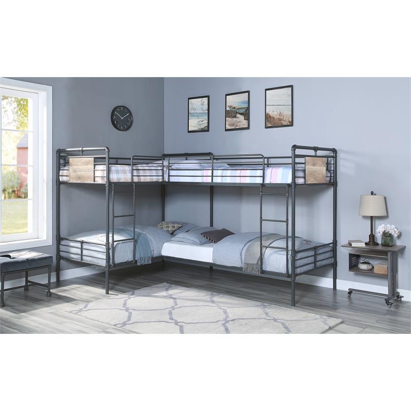 ACME Cordelia Twin over Twin Metal Bunk Bed in Sandy Black and Dark Bronze