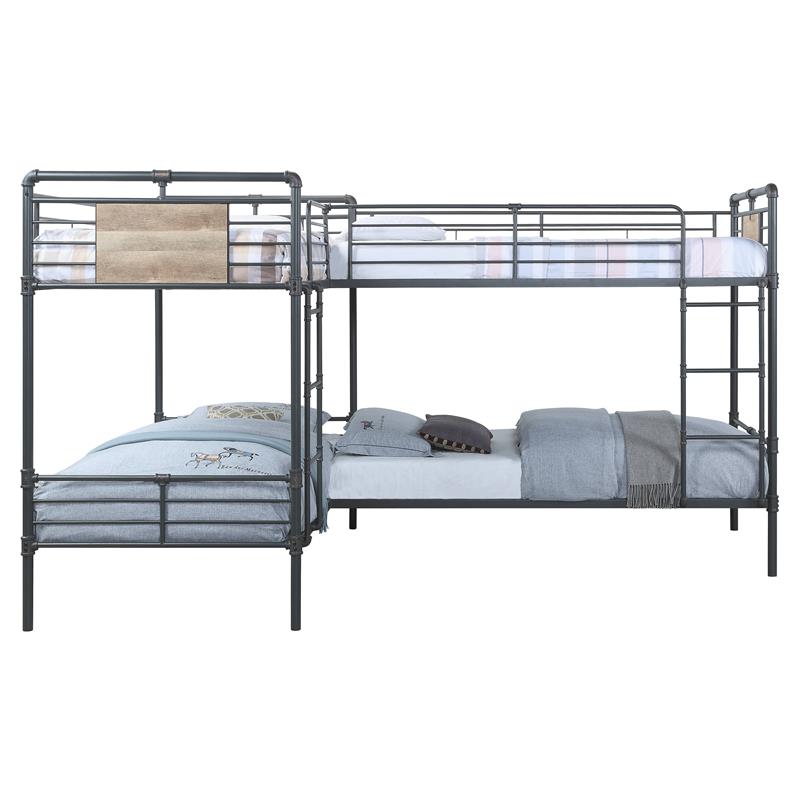 ACME Cordelia Twin over Twin Metal Bunk Bed in Sandy Black and Dark Bronze