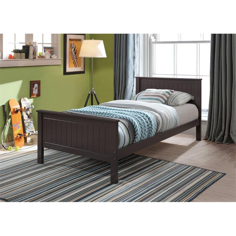ACME Bungalow Wooden Twin Panel Bed with Slad System in Chocolate