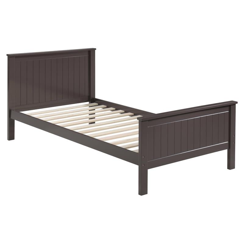 ACME Bungalow Wooden Twin Panel Bed with Slad System in Chocolate