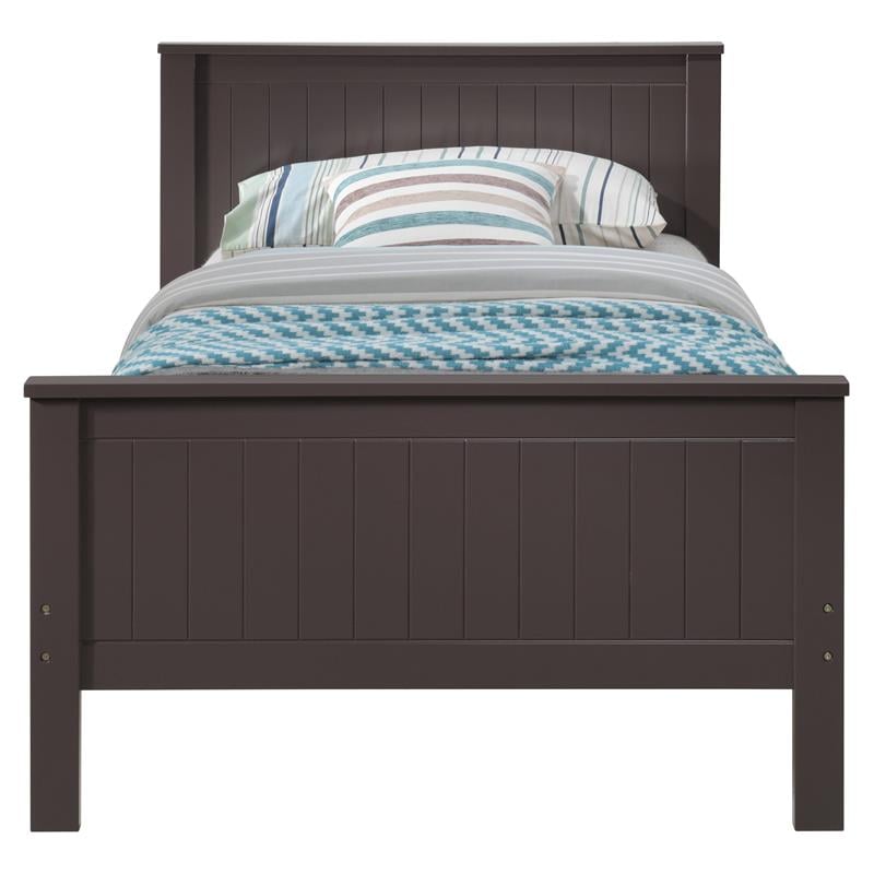 ACME Bungalow Wooden Twin Panel Bed with Slad System in Chocolate