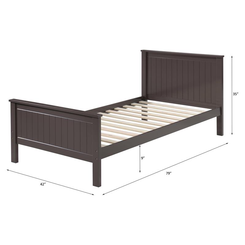 ACME Bungalow Wooden Twin Panel Bed with Slad System in Chocolate