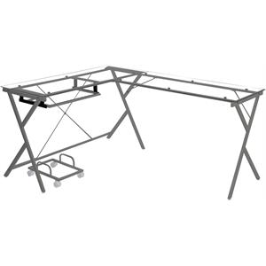 acme demas glass top computer desk with computer holder in clear and silver