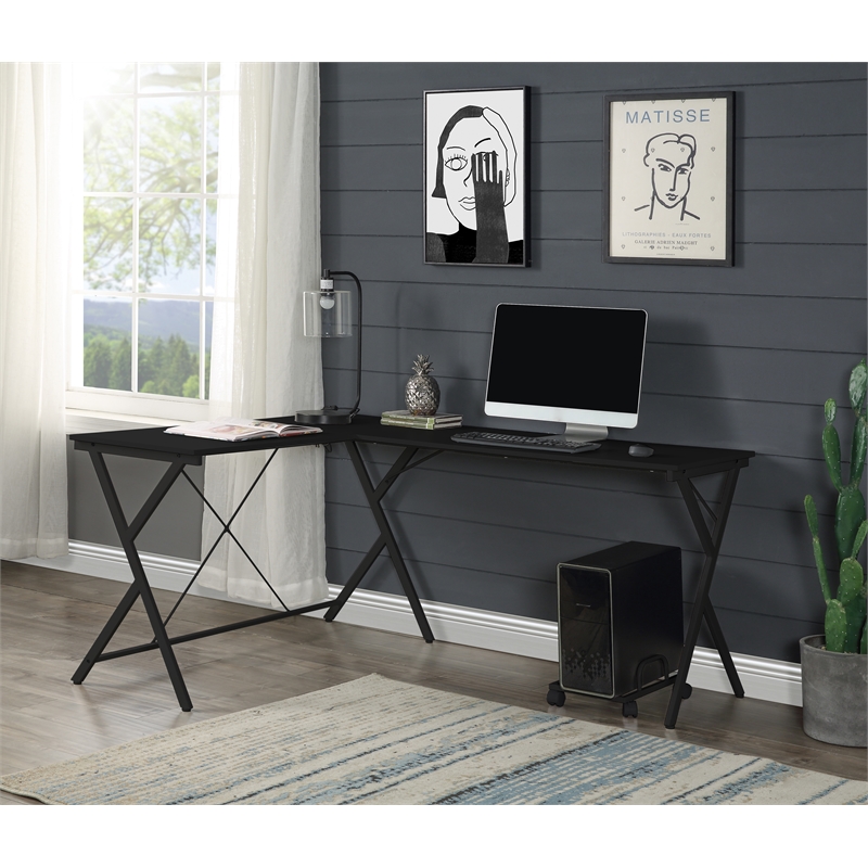 ACME Demas Wooden Top Computer Desk with Computer Holder in White and Black
