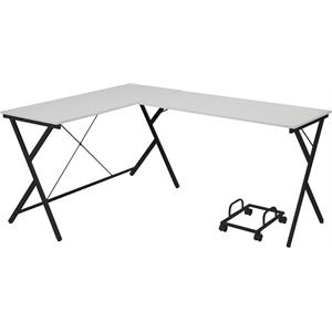 acme demas wooden top computer desk with computer holder in white and black