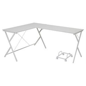 ACME Demas Wooden Top L-Shaped Computer Desk with Computer Holder in White