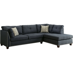 acm laurissa sectional sofa & ottoman in dark blue linen