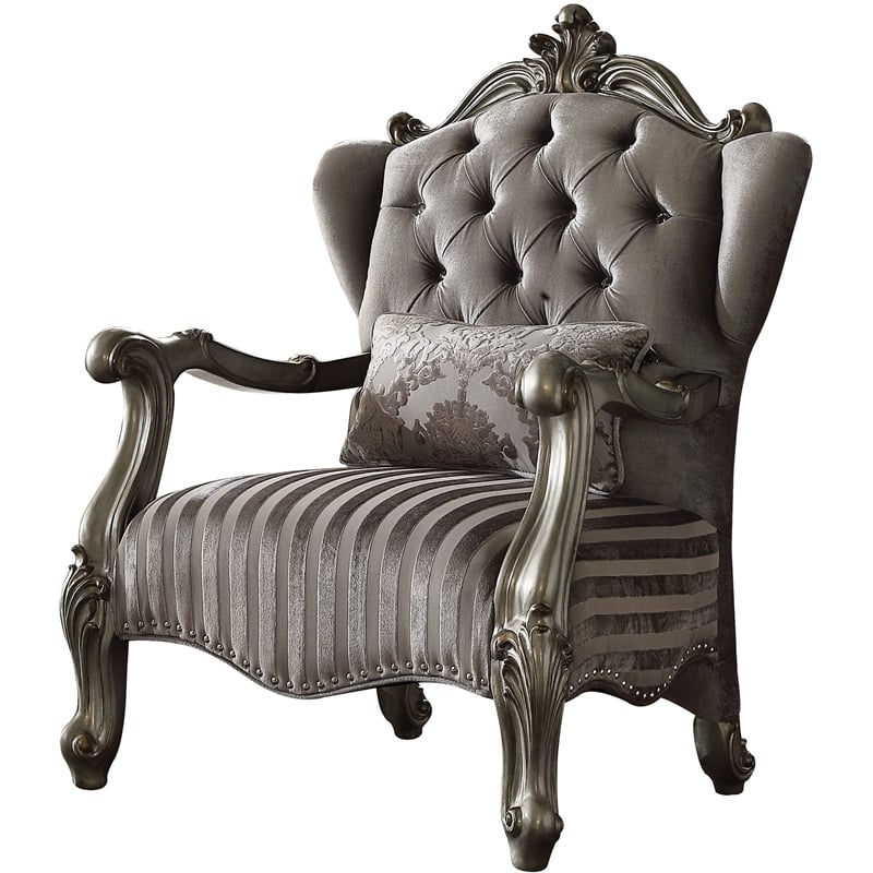 ACME Versailles Chair with 1 Pillow in Velvet & Antique Platinum