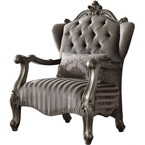 acme versailles chair with 1 pillow in velvet & antique platinum