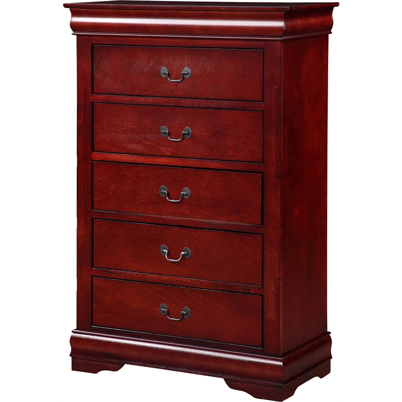 ACME Louis Philippe 5-Drawer Wooden Chest in Cherry