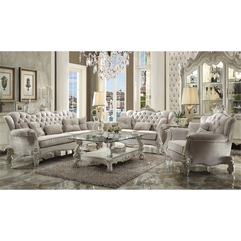 ACME Versailles Loveseat in Ivory Velvet & Bone White