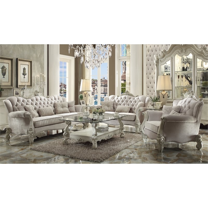 ACME Versailles Chair in Ivory Velvet & Bone White
