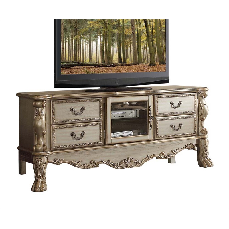 ACME Dresden 4-Drawer Wooden TV Stand in Gold Patina and Bone