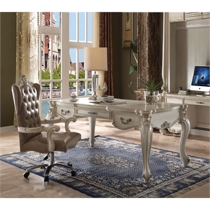 acme versailles faux leather tufted executive chair in gray and bone white