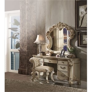ACME Vendome Wooden Mirror in Gold Patina and Bone