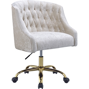 acme levian tufted velvet upholstered office chair in vintage cream and gold