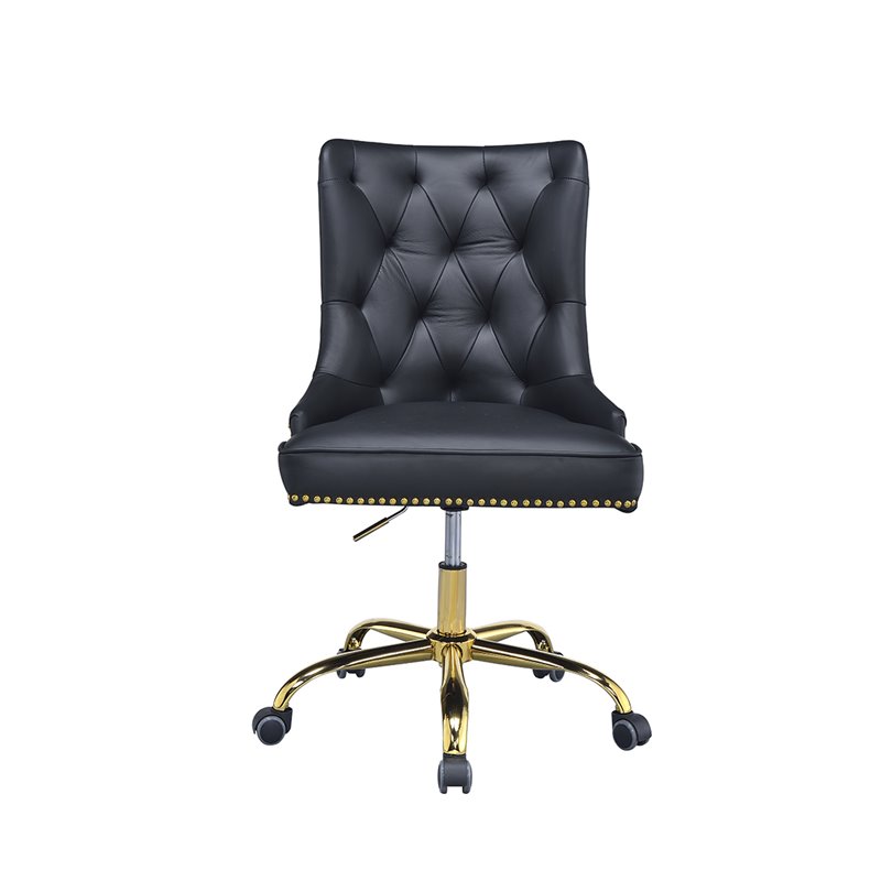 ACME Purlie Faux Leather Tufted Swivel Office Chair in Black Gold