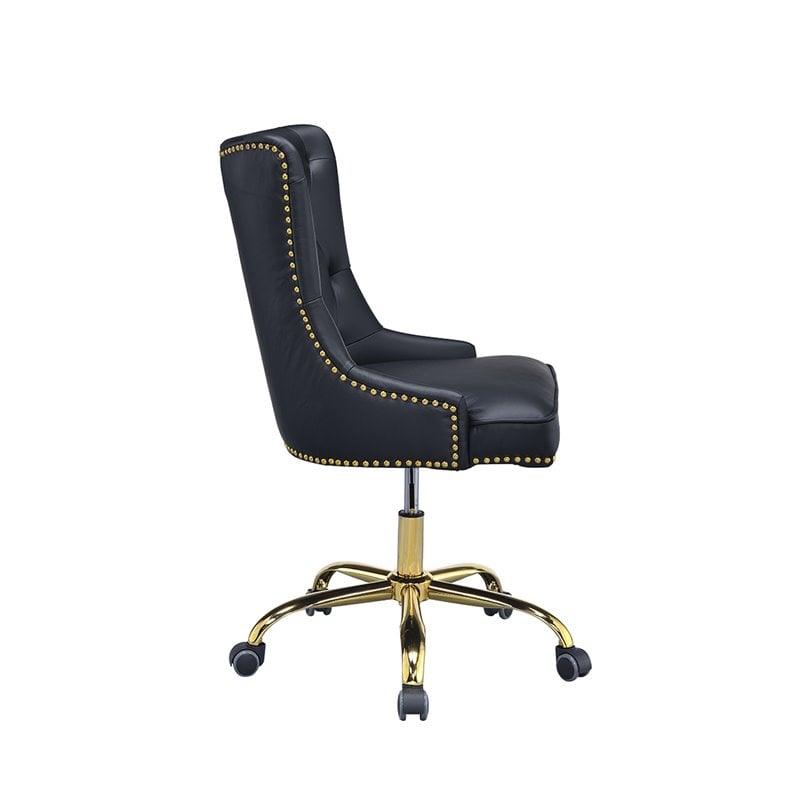 ACME Purlie Faux Leather Tufted Swivel Office Chair in Black Gold