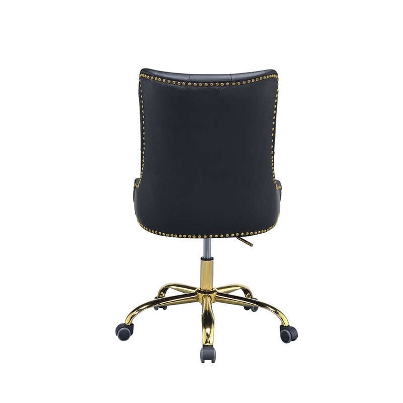 ACME Purlie Faux Leather Tufted Swivel Office Chair in Black Gold