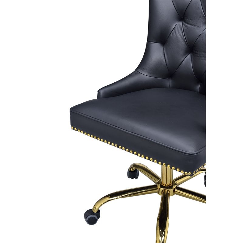 ACME Purlie Faux Leather Tufted Swivel Office Chair in Black Gold