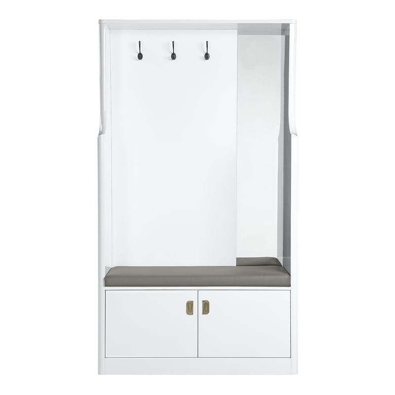 ACME Buck II 2-Door Wooden Hall Tree with 3 Hooks in White High Gloss