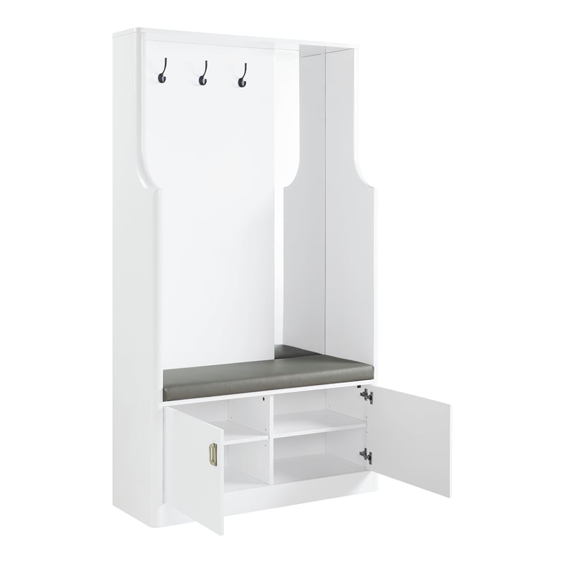 ACME Buck II 2-Door Wooden Hall Tree with 3 Hooks in White High Gloss