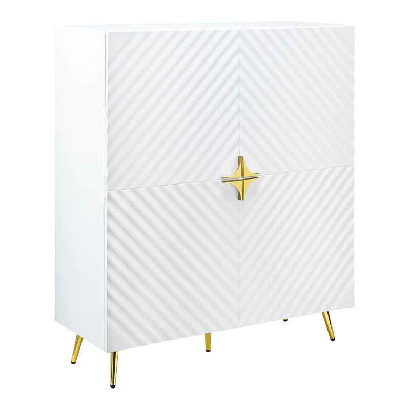 ACME Gaines 2-Door Accent Cabinet with Metal Legs in White High Gloss
