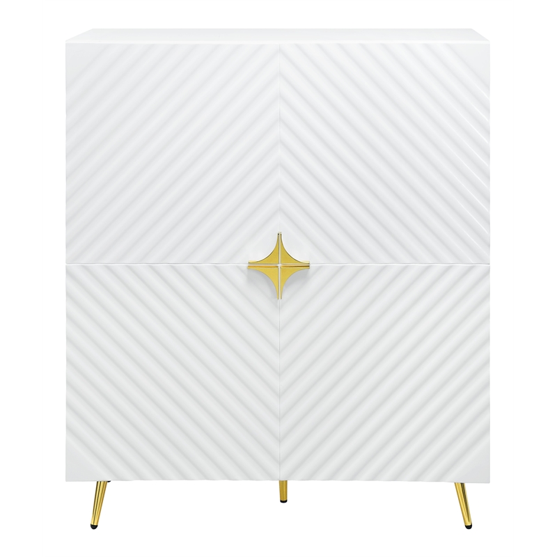 ACME Gaines 2-Door Accent Cabinet with Metal Legs in White High Gloss