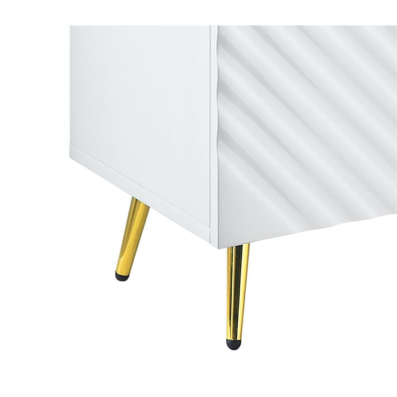 ACME Gaines 2-Door Accent Cabinet with Metal Legs in White High Gloss