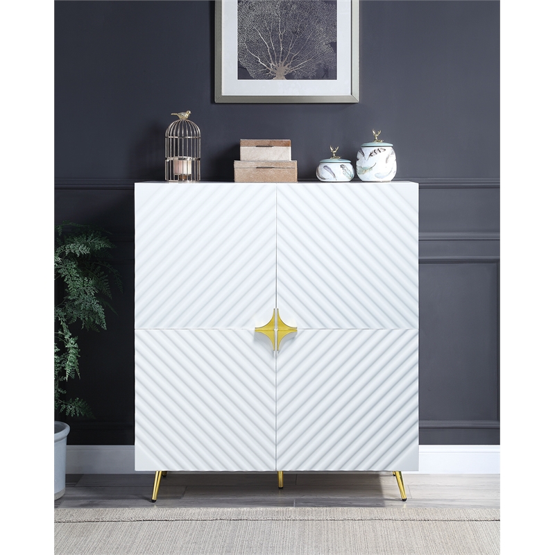 ACME Gaines 2-Door Accent Cabinet with Metal Legs in White High Gloss