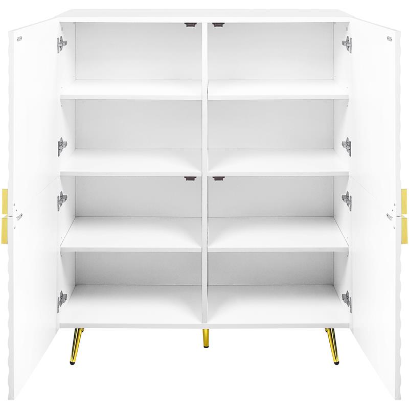 ACME Gaines 2-Door Accent Cabinet with Metal Legs in White High Gloss