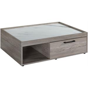 acme walden coffee table in faux marble top & gray oak finish