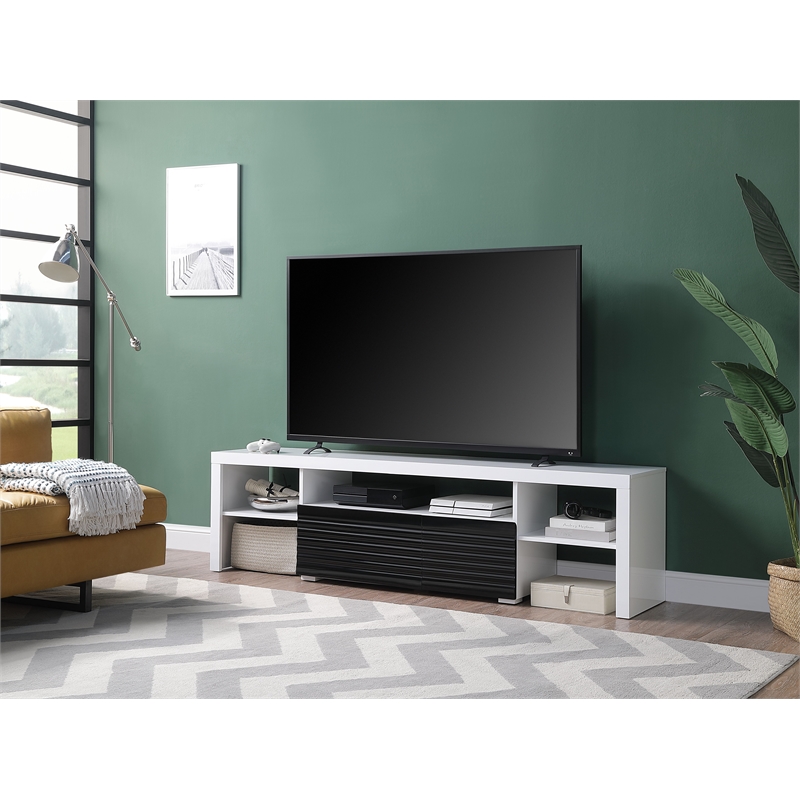 ACME Buck II Wooden TV Stand in White and Black High Gloss Finish