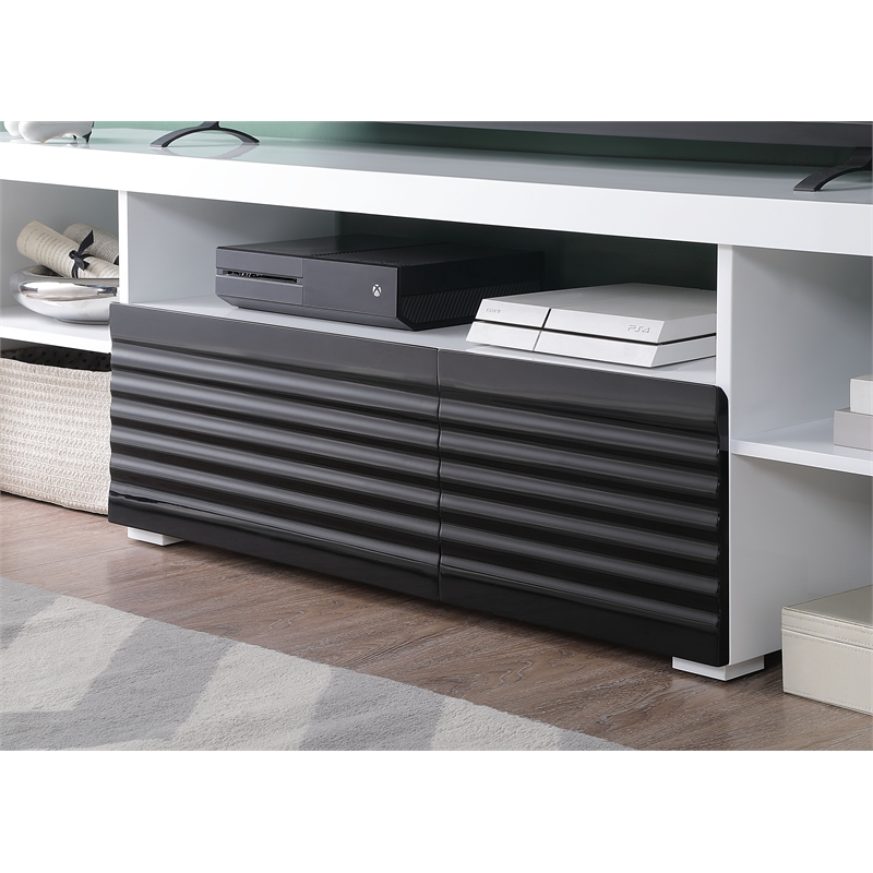 ACME Buck II Wooden TV Stand in White and Black High Gloss Finish