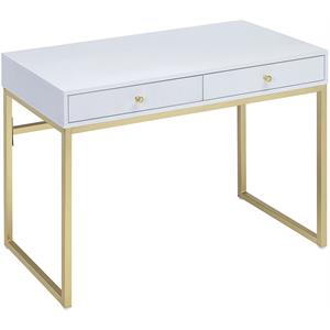 acme coleen  vanity desk in white & brass finish