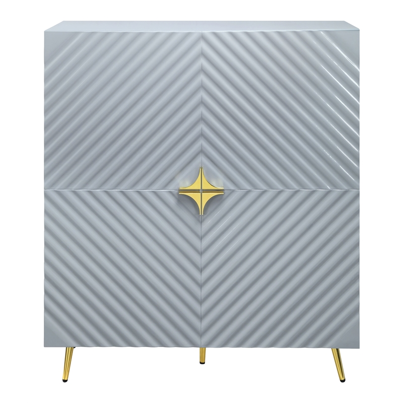 ACME Gaines 2-Door Accent Cabinet with Metal Legs in Gray High Gloss