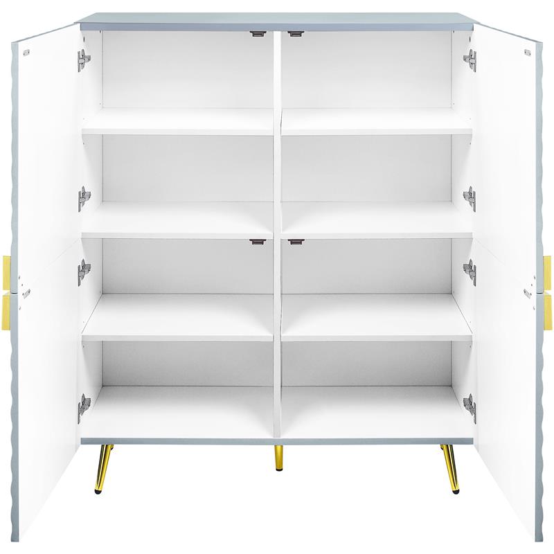 ACME Gaines 2-Door Accent Cabinet with Metal Legs in Gray High Gloss