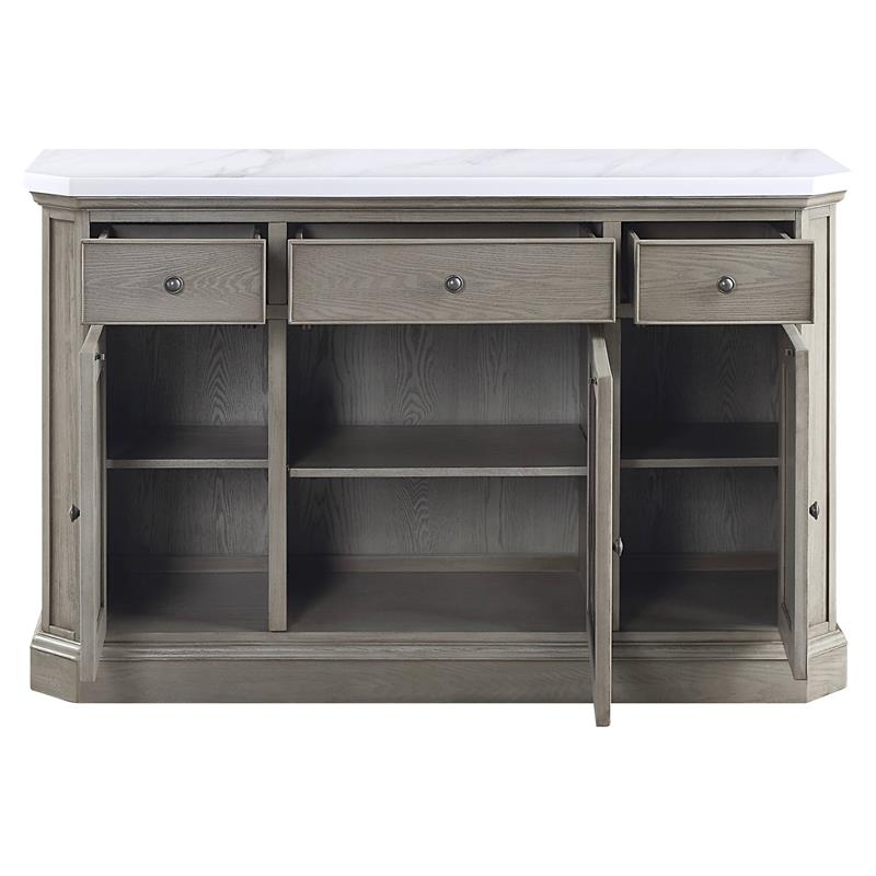 ACME Zumala 3 Drawers Wooden Server with Marble Top in White and Weathered Oak