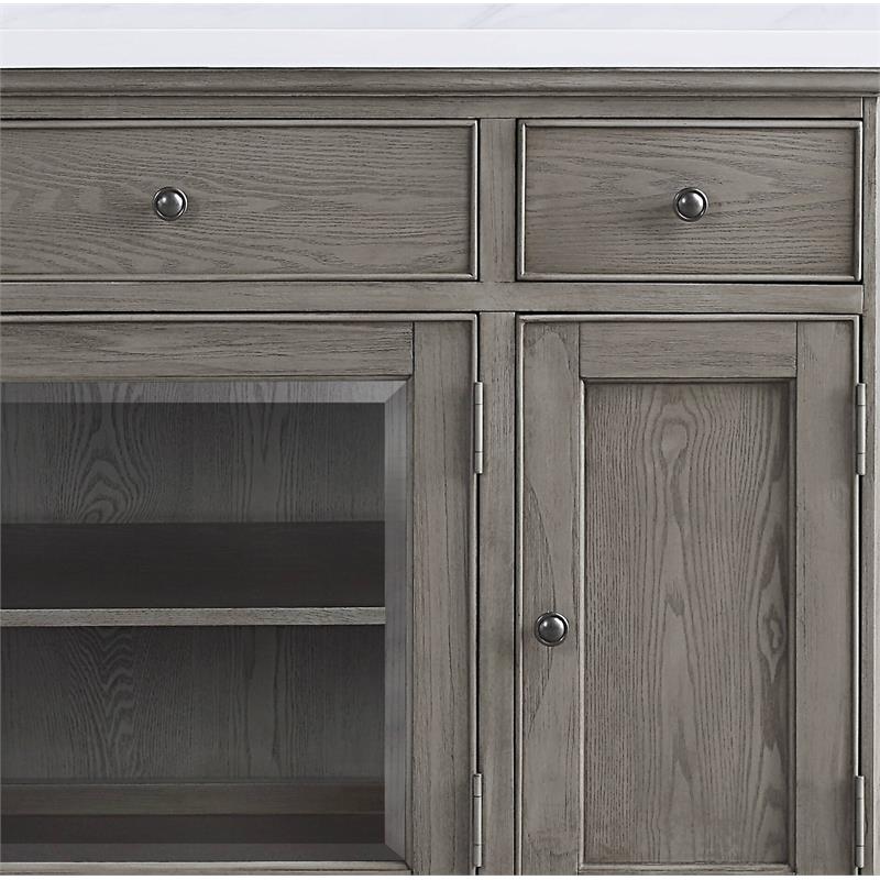 ACME Zumala 3 Drawers Wooden Server with Marble Top in White and Weathered Oak