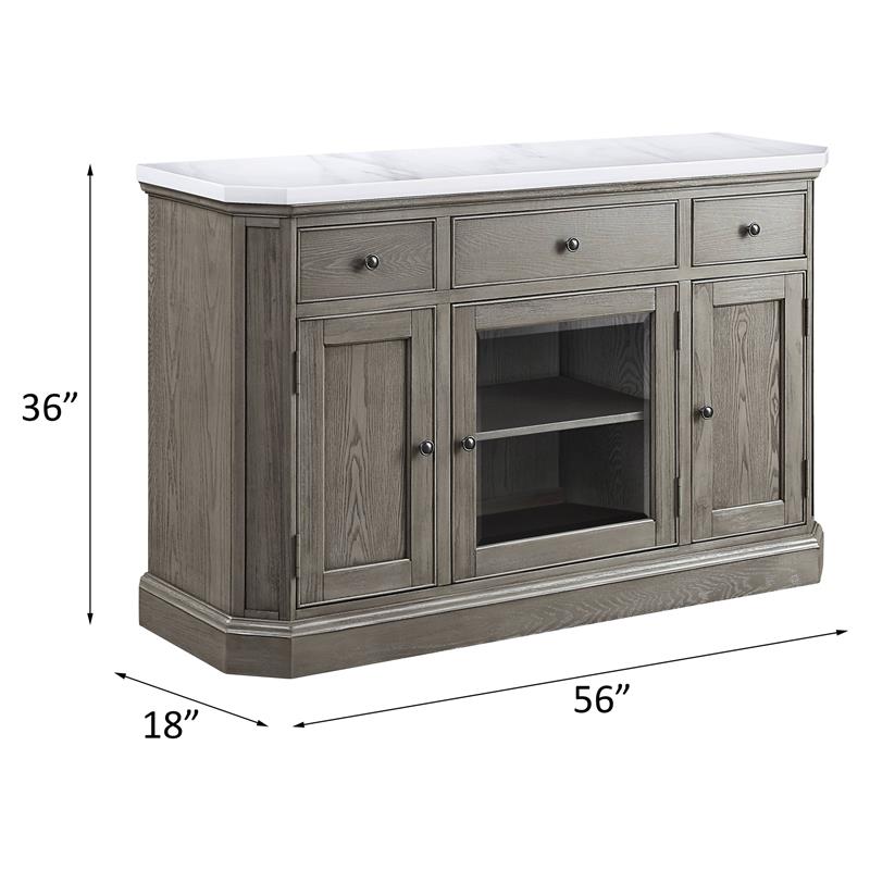 ACME Zumala 3 Drawers Wooden Server with Marble Top in White and Weathered Oak
