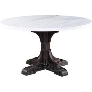 acme gerardo round marble top dining table in white and weathered espresso