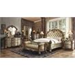 ACME Vendome Faux Leather Queen Panel Bed in Brass and Gold