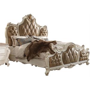 acme picardy queen bed in butterscotch pu & antique pearl