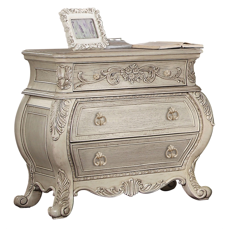 ACME Ragenardus 3-Drawer Wood Bombe Nightstand in Antique White