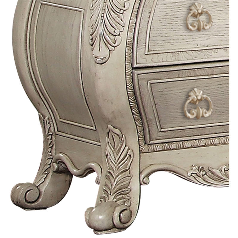 ACME Ragenardus 3-Drawer Wood Bombe Nightstand in Antique White