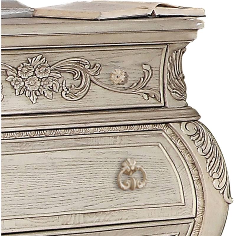 ACME Ragenardus 3-Drawer Wood Bombe Nightstand in Antique White