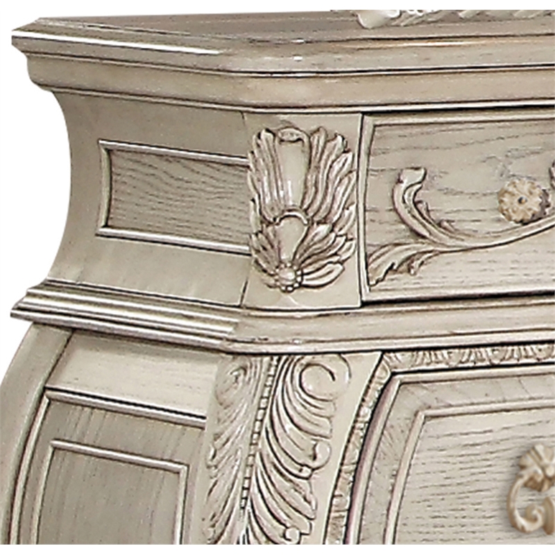 ACME Ragenardus 3-Drawer Wood Bombe Nightstand in Antique White